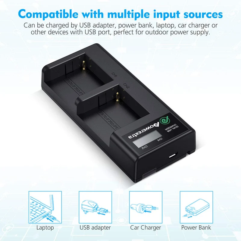 Dual Battery Charger with USB LCD Display for Sony