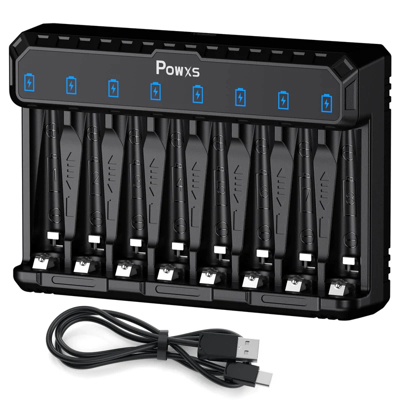 【UK】POWXS 8-Slot Rapid Battery Charger for AA AAA NiMH & Lithium