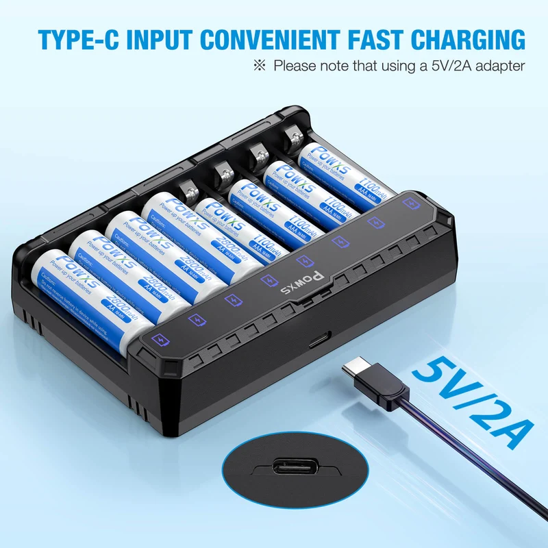 【UK】POWXS 8-Slot Rapid Battery Charger for AA AAA NiMH & Lithium