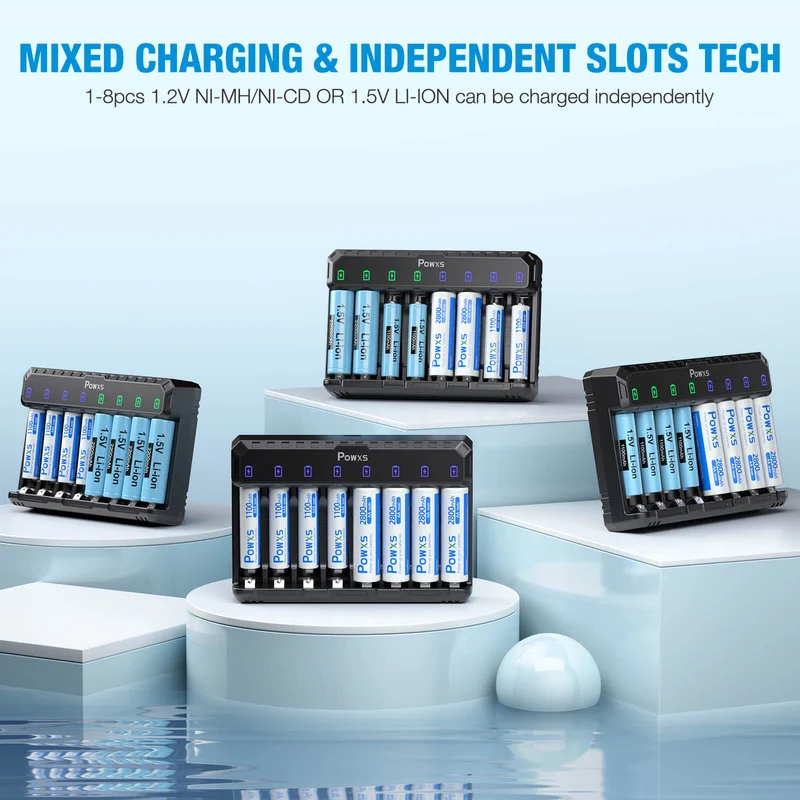 【UK】POWXS 8-Slot Rapid Battery Charger for AA AAA NiMH & Lithium