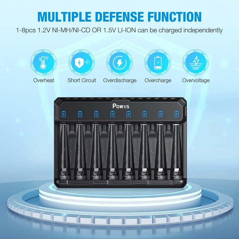 【UK】POWXS 8-Slot Rapid Battery Charger for AA AAA NiMH & Lithium