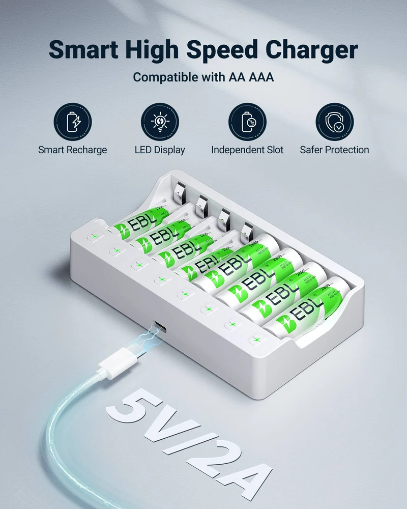 EBL 8 Bay AA AAA Battery Charger for NiMH NiCD Rechargeable Batteries