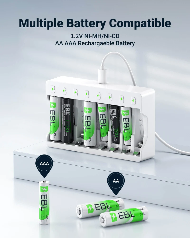 EBL 8 Bay AA AAA Battery Charger for NiMH NiCD Rechargeable Batteries