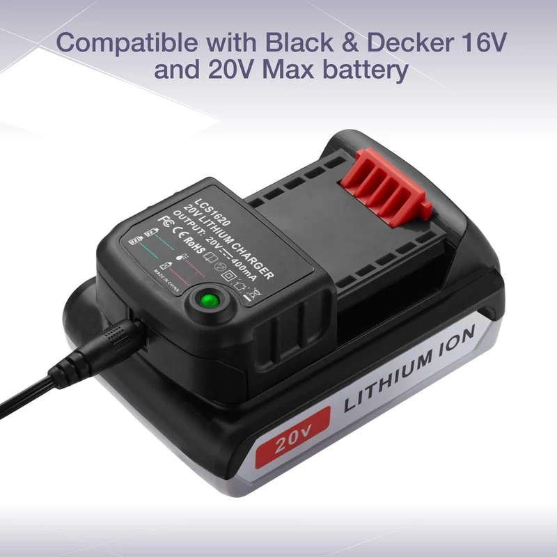 Replacement 3.0Ah 20V Battery wtih Charger for Black & Decker