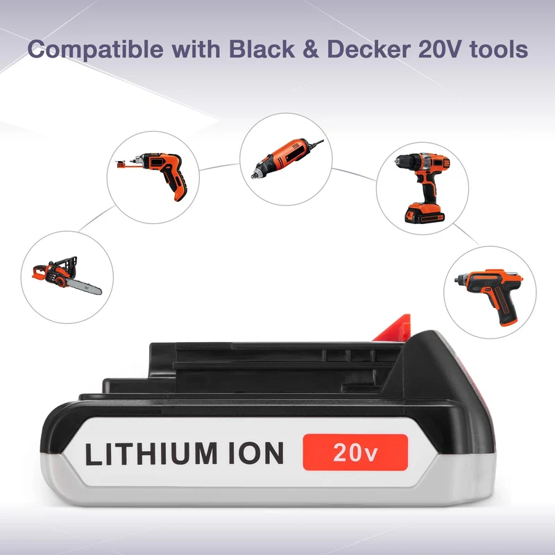 Replacement 3.0Ah 20V Battery wtih Charger for Black & Decker