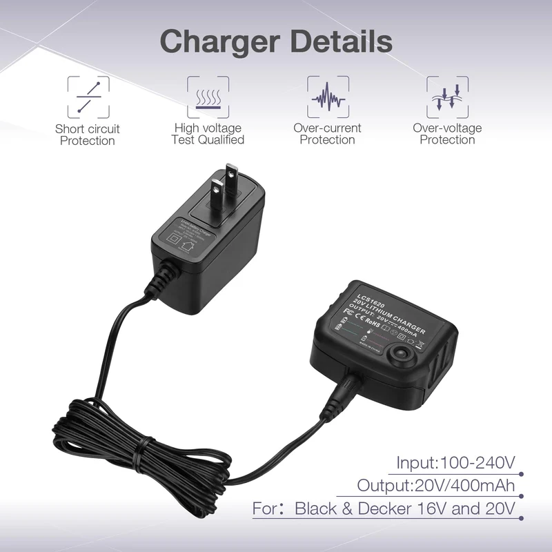 Replacement 3.0Ah 20V Battery wtih Charger for Black & Decker