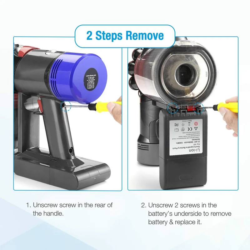Dyson V8 Replacement Battery 5.0Ah 21.6V with 2 Filters