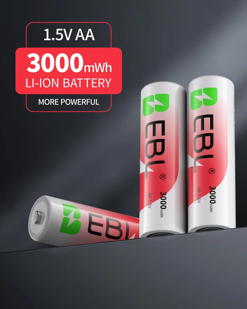 EBL 8 Pack 1.5V Lithium AA Rechargeable Batteries
