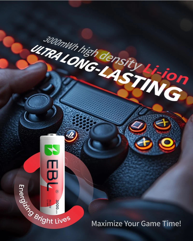 EBL 8 Pack 1.5V Lithium AA Rechargeable Batteries