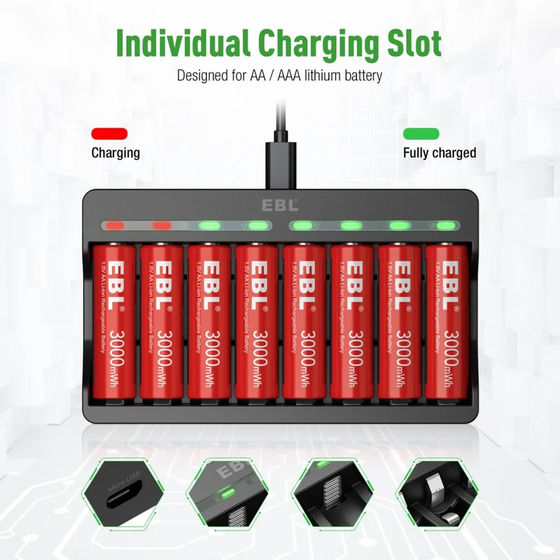 【UK】EBL Lithium Battery Charger with 1.5V AA AAA Li-ion Batteries