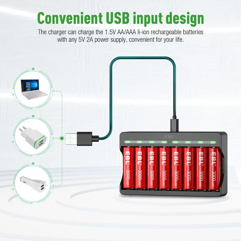 【UK】EBL Lithium Battery Charger with 1.5V AA AAA Li-ion Batteries