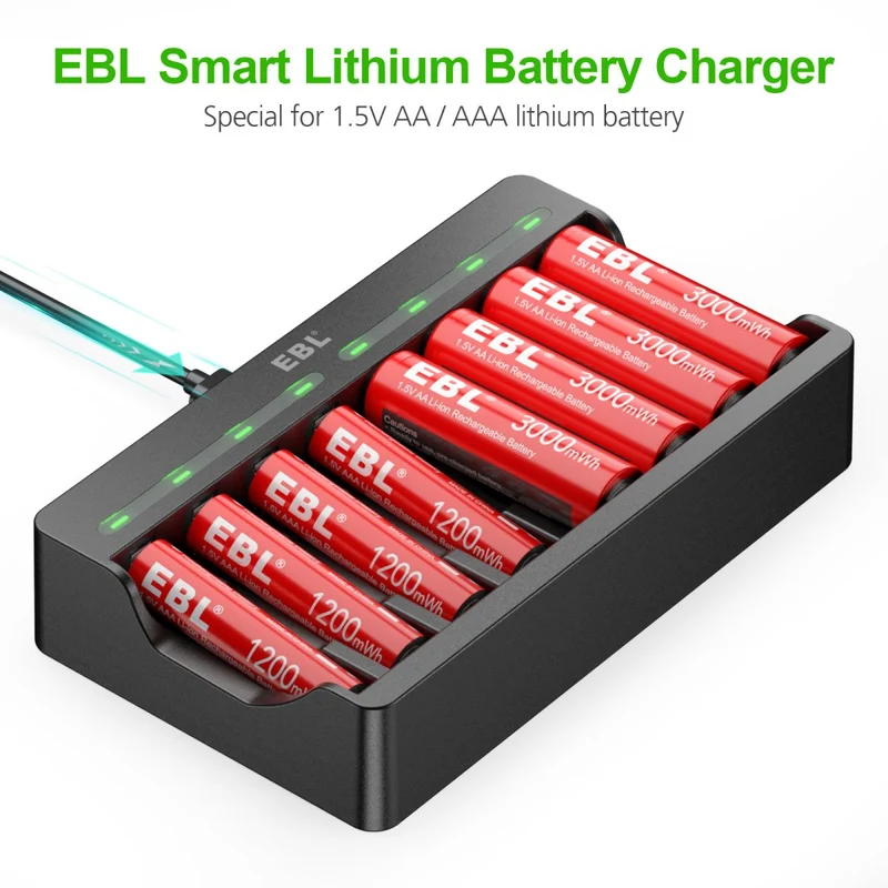 【UK】EBL Lithium Battery Charger with 1.5V AA AAA Li-ion Batteries