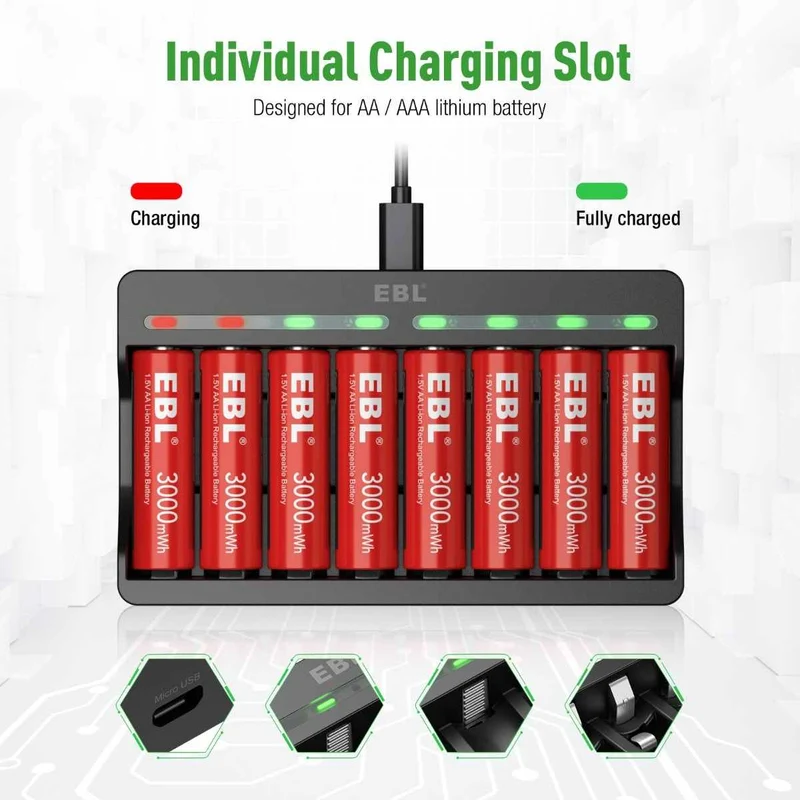【UK】EBL Lithium Battery Charger with 1.5V AA AAA Li-ion Batteries