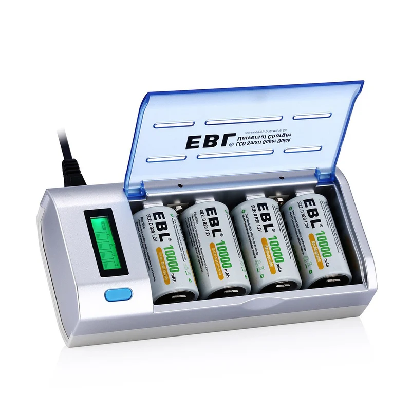 【UK】EBL 906 LCD Smart Battery Charger with C D Rechargeable Batteries