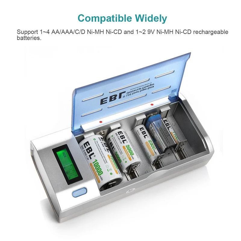 【UK】EBL 906 LCD Smart Battery Charger with C D Rechargeable Batteries