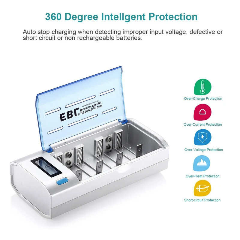 【UK】EBL 906 LCD Smart Battery Charger with C D Rechargeable Batteries