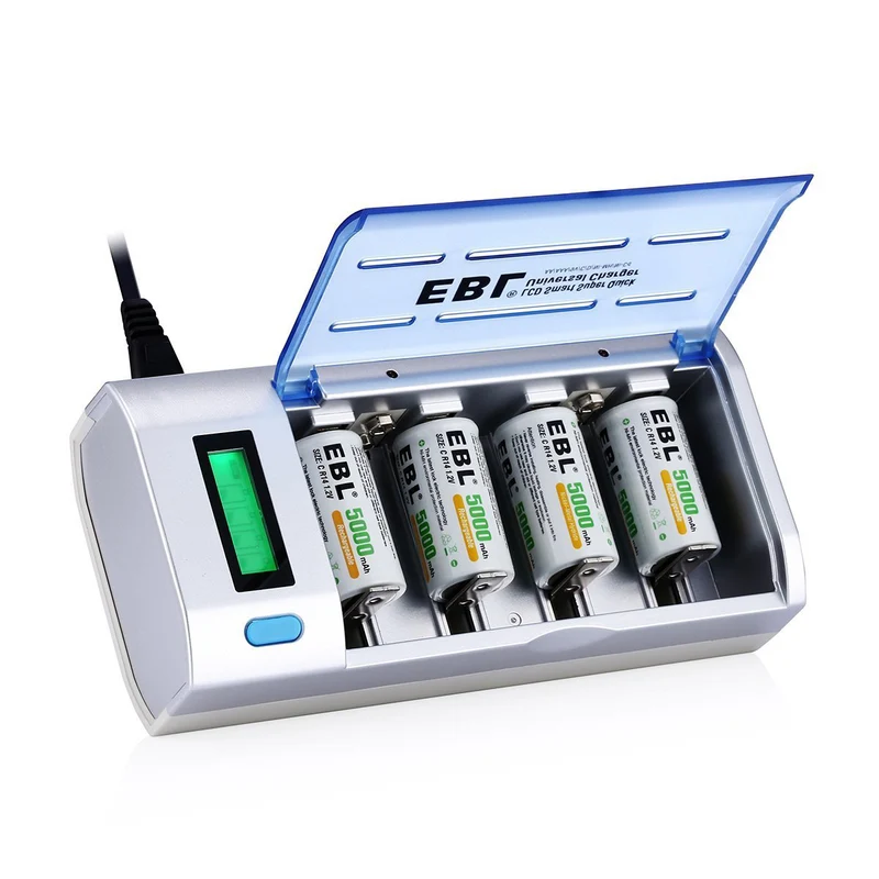 【UK】EBL 906 LCD Smart Battery Charger with C D Rechargeable Batteries