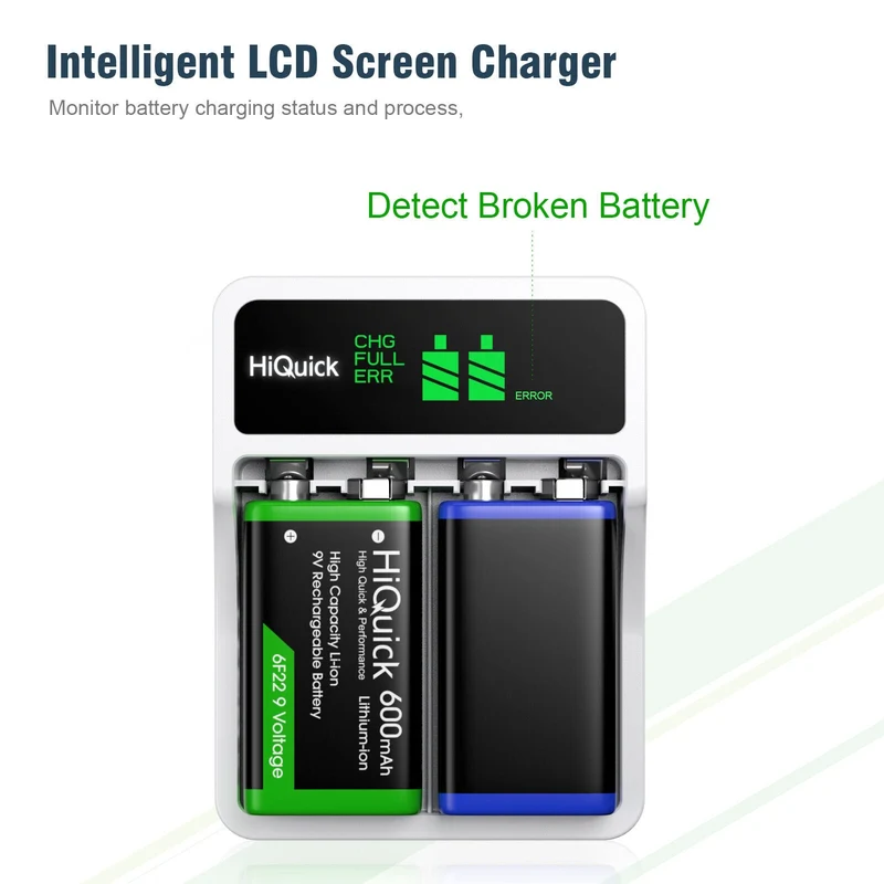 【UK】HiQuick 2 Bay LCD 9 Volt Charger for 9V Battery