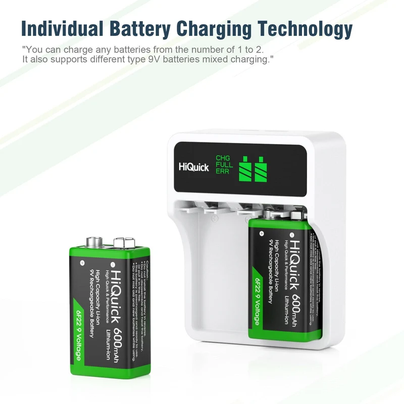 【UK】HiQuick 2 Bay LCD 9 Volt Charger for 9V Battery