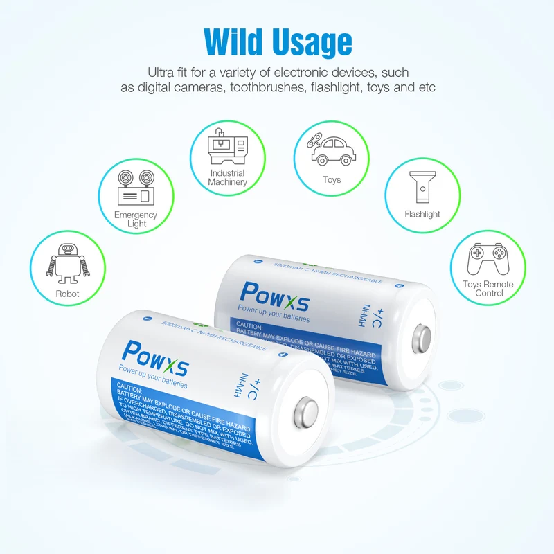 【UK】POWXS C D Size NI-MH Rechargeable Batteries