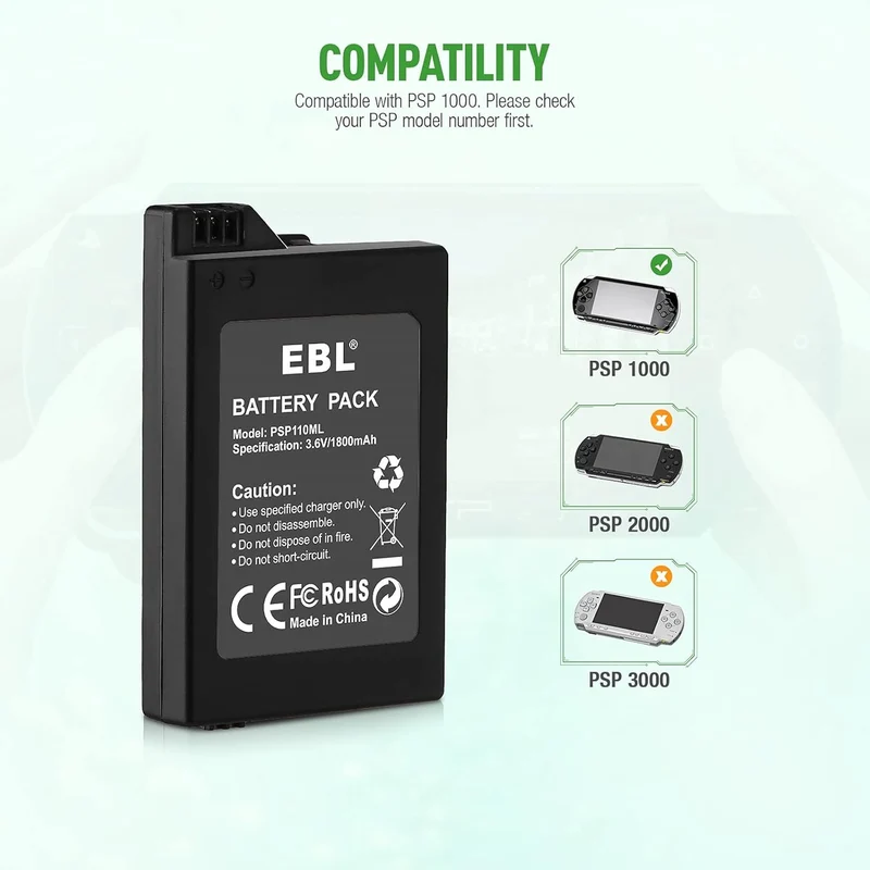 【UK】EBL Rechargeable Battery 1800mAh for PSP 1000 1001
