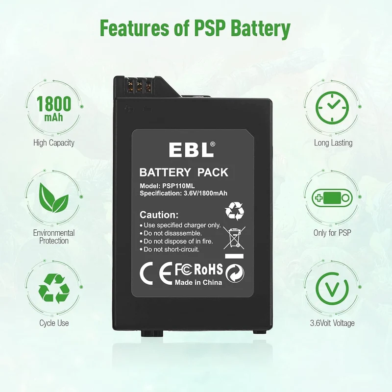 【UK】EBL Rechargeable Battery 1800mAh for PSP 1000 1001