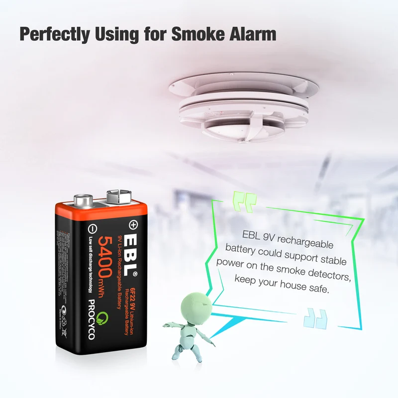【UK】EBL USB Rechargeable 9V Li-ion Batteries 5400mWh