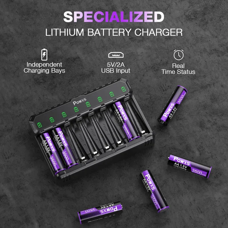 【UK】POWXS 1.5V Lithium AA Batteries with Fast Charging Charger