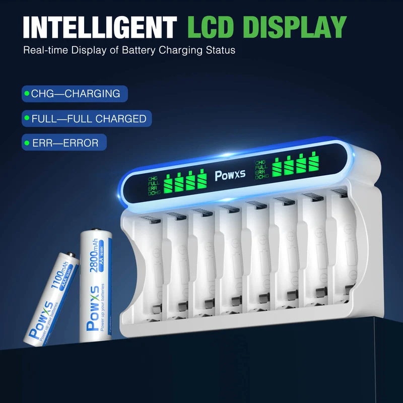 【UK】POWXS 8 Slot USB Charger for AA AAA Ni-MH Rechargeable Batteries