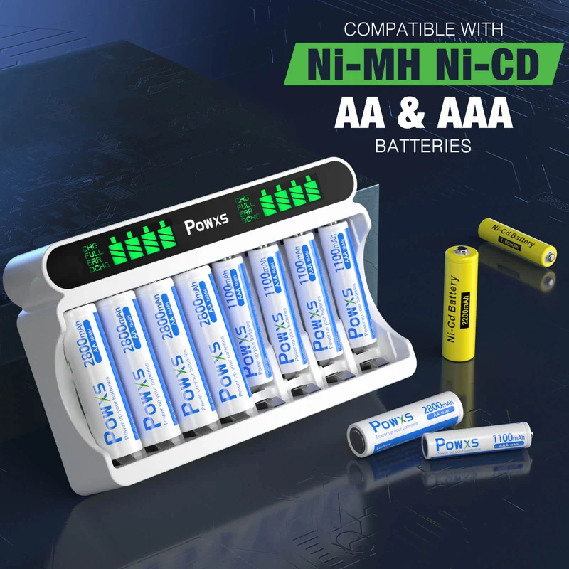【UK】POWXS 8 Slot USB Charger for AA AAA Ni-MH Rechargeable Batteries