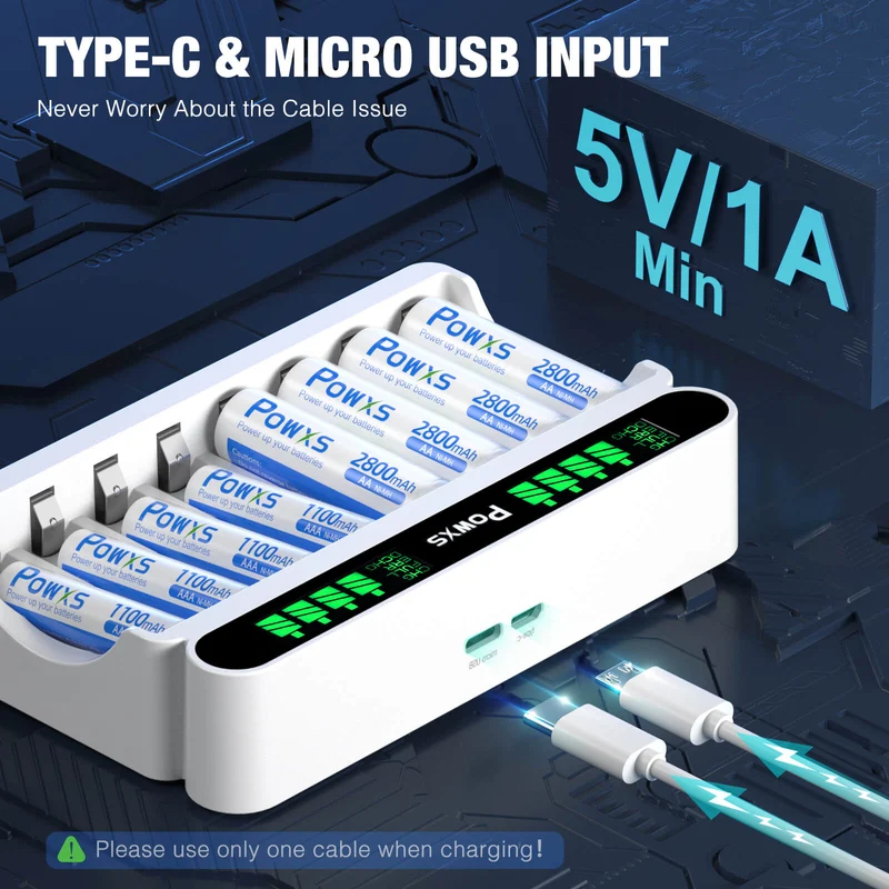 【UK】POWXS 8 Slot USB Charger for AA AAA Ni-MH Rechargeable Batteries