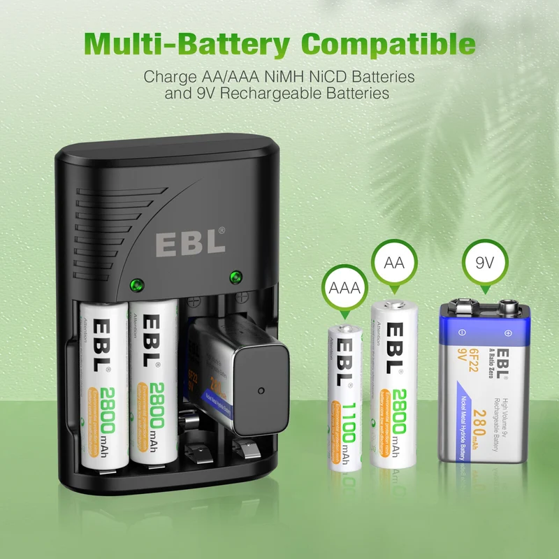 【UK】EBL 802 Smart Battery Charger for 9V AA AAA Ni-MH Ni-CD Rechargeable Batteries
