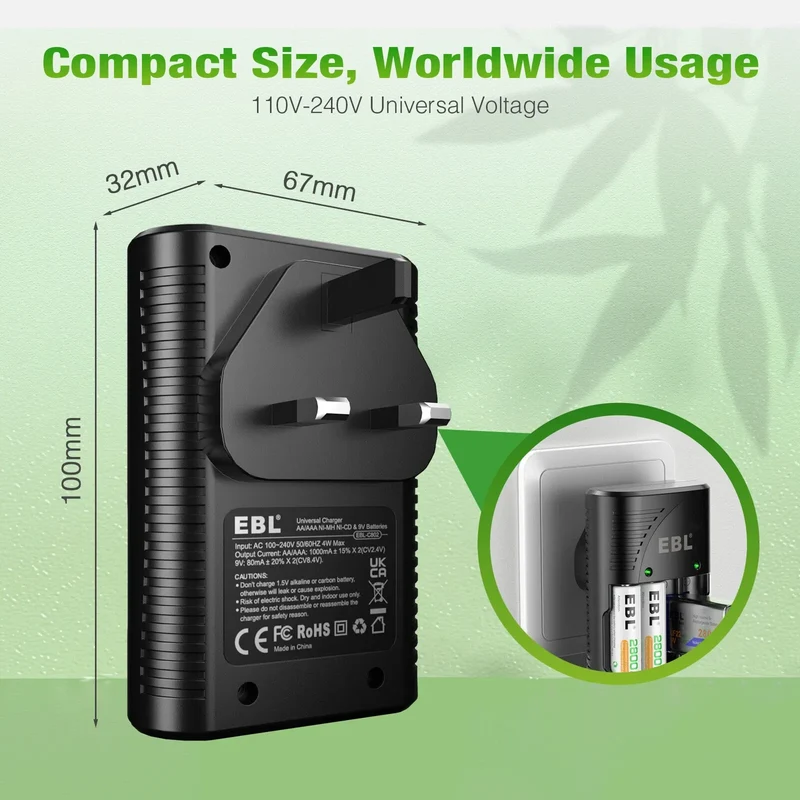 【UK】EBL 802 Smart Battery Charger for 9V AA AAA Ni-MH Ni-CD Rechargeable Batteries