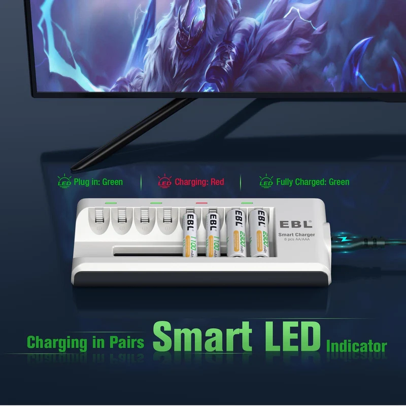 【UK】EBL 8-Bay 808 Battery Charger for AA AAA Ni-MH Ni-Cd Batteries