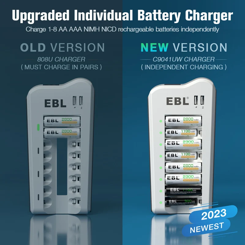【UK】EBL Updated 808U Battery Charger with AA/AAA Ni-MH Rechargeable Batteries