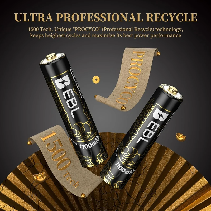 【UK】EBL Rechargeable AAA Batteries 1100mAh (New Year-Dragon Series)