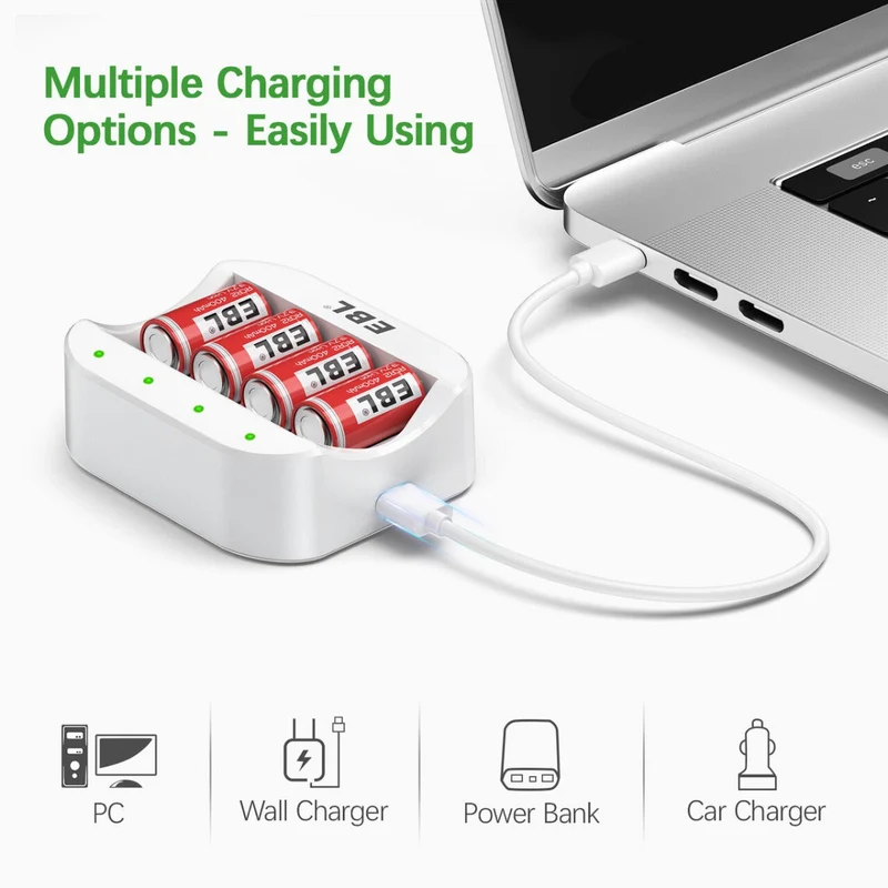 【UK】EBL 8 Packs CR2 Rechargeable Batteries with C668 Battery Charger