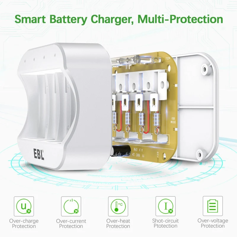 【UK】EBL 8 Packs CR2 Rechargeable Batteries with C668 Battery Charger