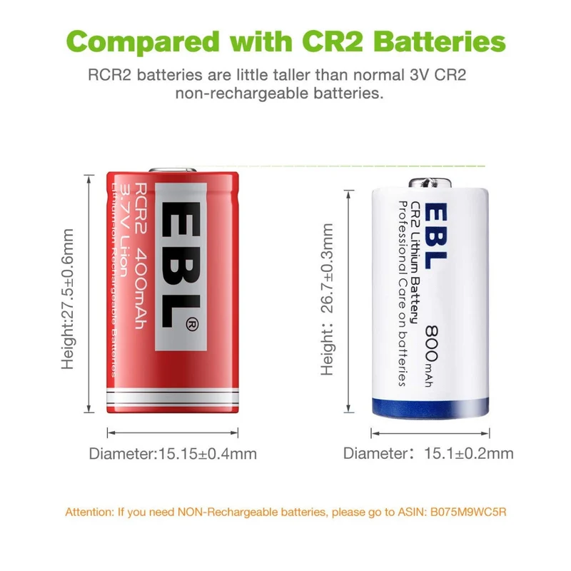 【UK】EBL 8 Packs CR2 Rechargeable Batteries with C668 Battery Charger