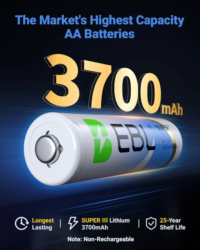 EBL 3700mAh AA Lithium Batteries 1.5V Non-Rechargeable