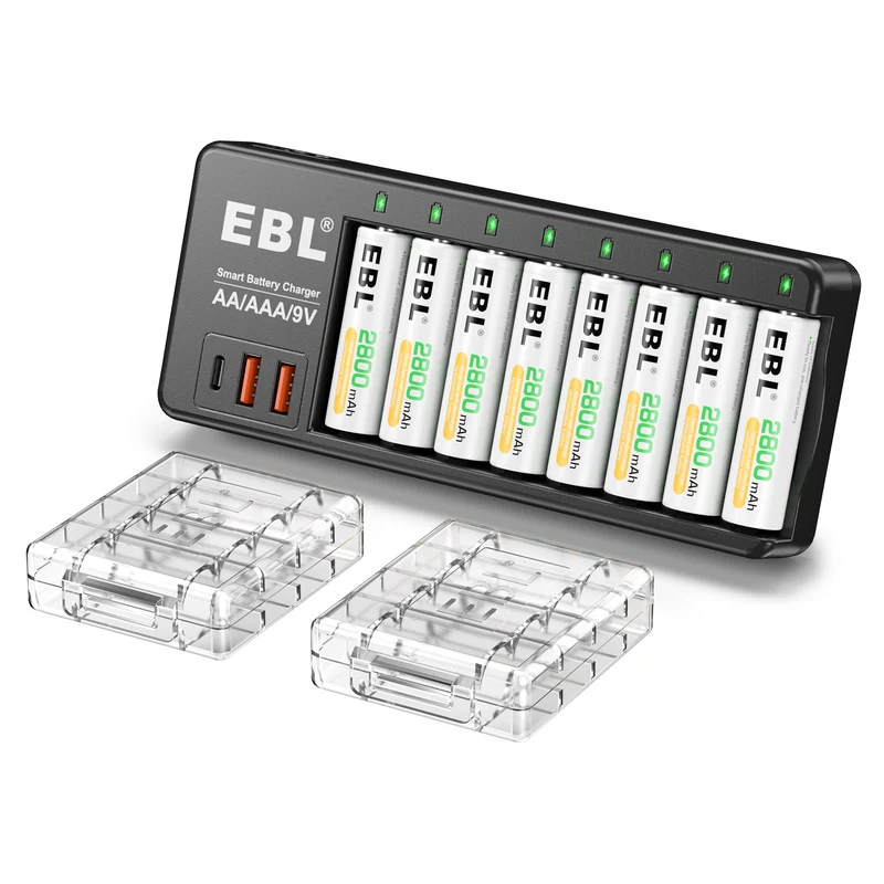 EBL AA AAA 9V Individual Battery Charger with AA AAA Batteries