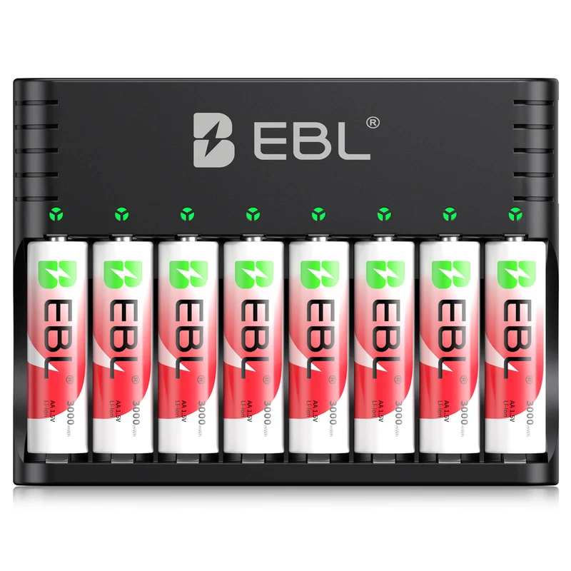 EBL 1.5V Rechargeable Lithium AA Batteries with Charger for Cameras, Toys & Game Controllers