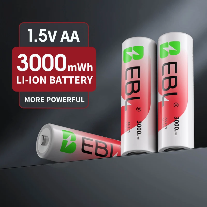 EBL 1.5V Rechargeable Lithium AA Batteries with Charger for Cameras, Toys & Game Controllers