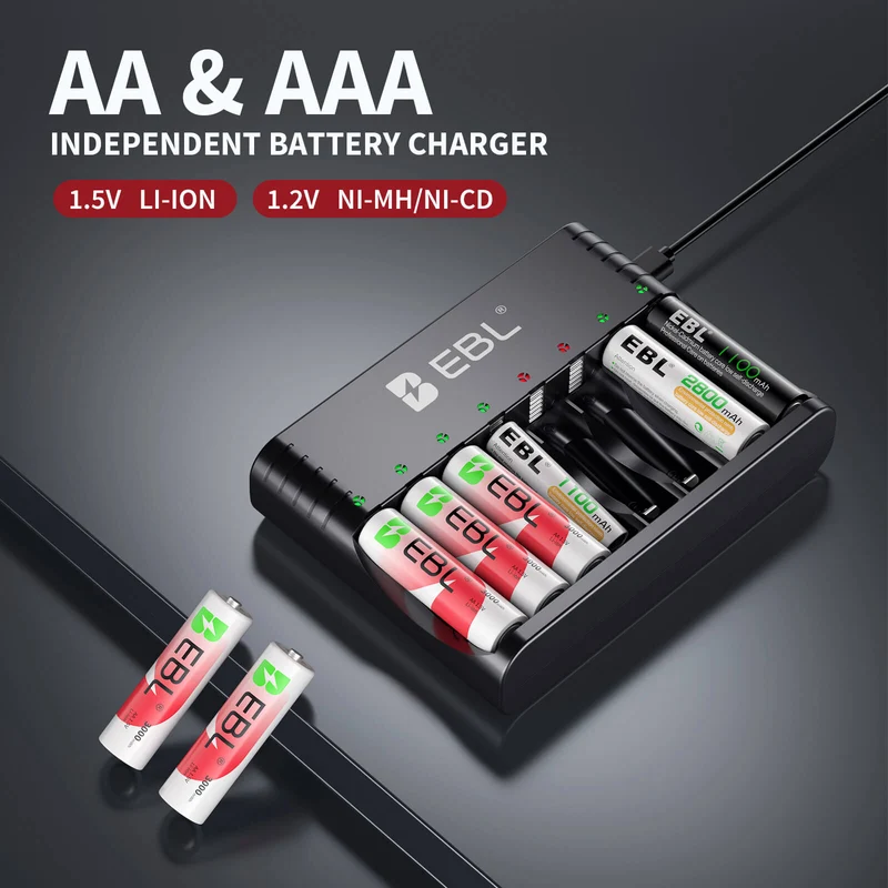 EBL 1.5V Rechargeable Lithium AA Batteries with Charger for Cameras, Toys & Game Controllers