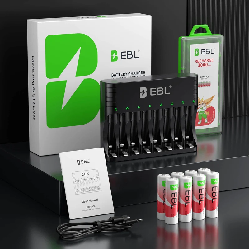 EBL 1.5V Rechargeable Lithium AA Batteries with Charger for Cameras, Toys & Game Controllers