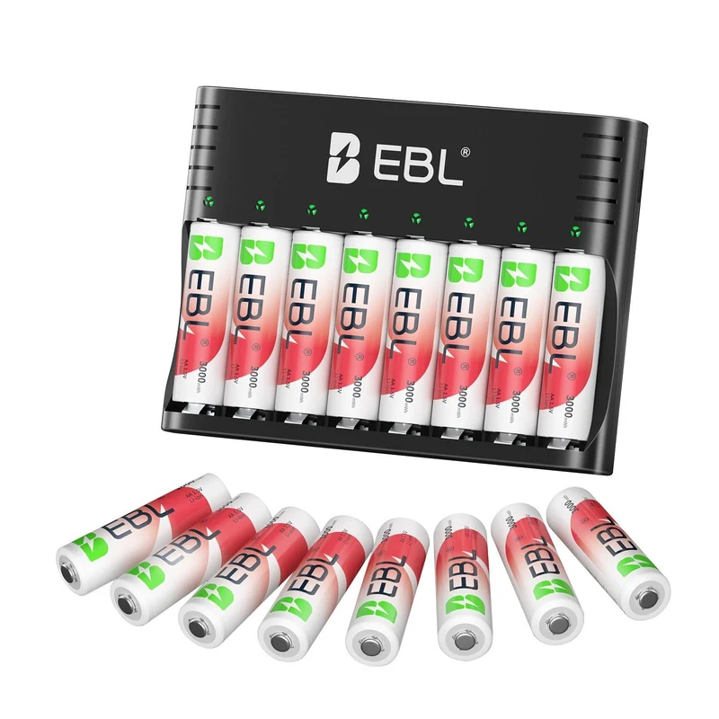 EBL 1.5V Rechargeable Lithium AA Batteries with Charger for Cameras, Toys & Game Controllers