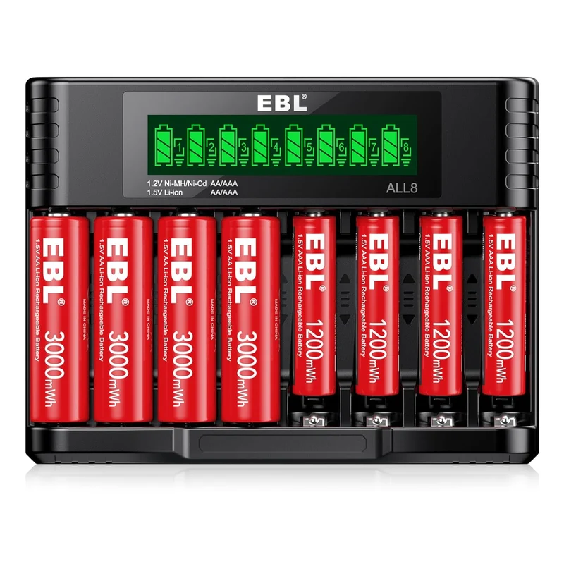 EBL 1.5V Rechargeable Lithium AA AAA Batteries with Charger for Cameras, Toys, Remotes & Smart Home Devices