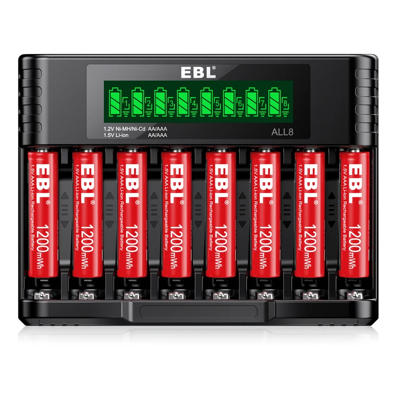 EBL 1.5V Rechargeable Lithium AA AAA Batteries with Charger for Cameras, Toys, Remotes & Smart Home Devices