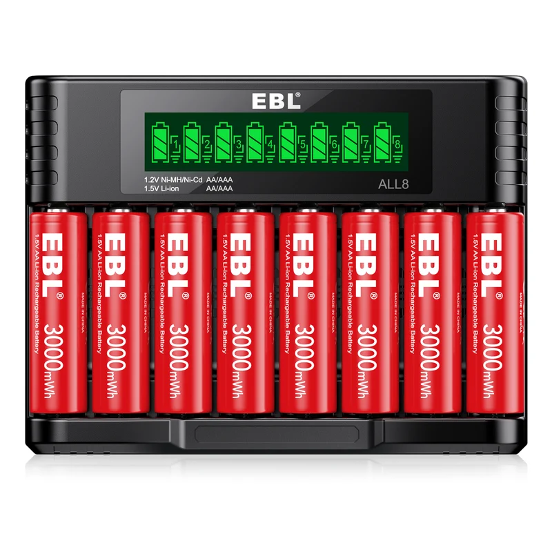 EBL 1.5V Rechargeable Lithium AA AAA Batteries with Charger for Cameras, Toys, Remotes & Smart Home Devices