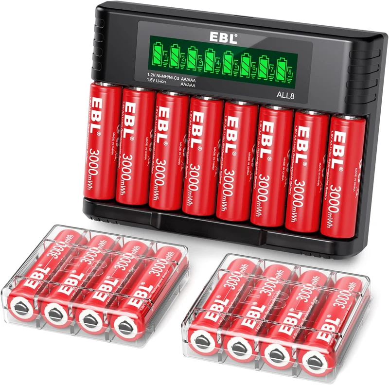 EBL 1.5V Rechargeable Lithium AA AAA Batteries with Charger for Cameras, Toys, Remotes & Smart Home Devices